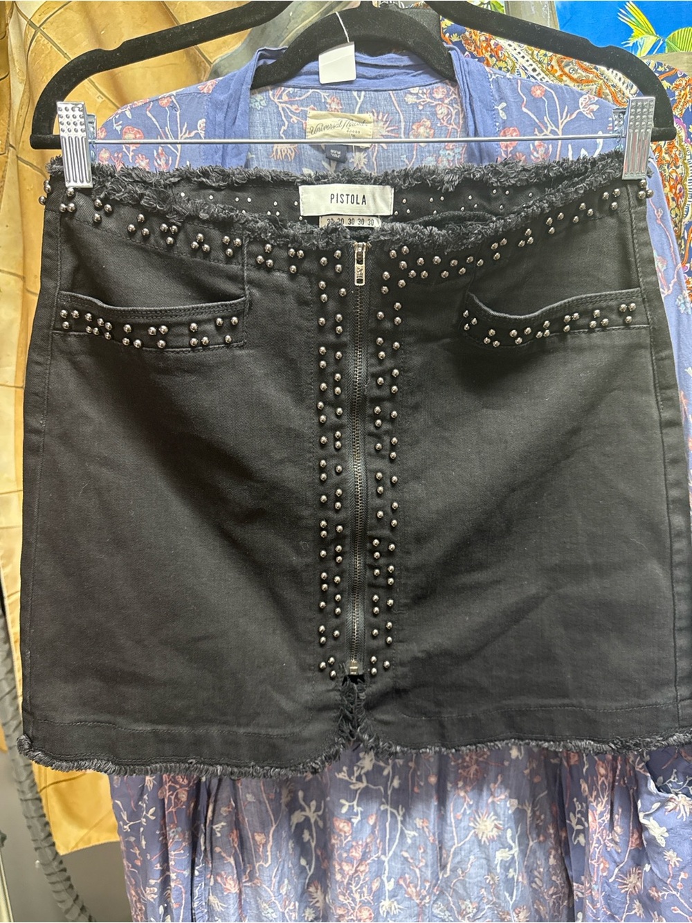 Pistola Skye High Rise Studded Black Denim Mini Skirt - Size 30 NWT - Picture 4 of 4